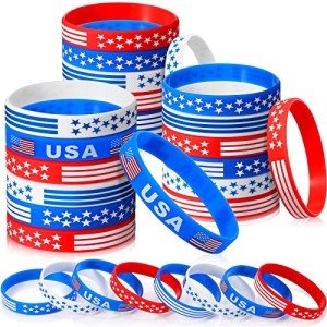 48 Pack American Flag Patriotic Silicone Bracelets