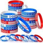 48 Pack American Flag Patriotic Silicone Bracelets
