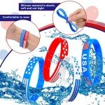 48 Pack American Flag Patriotic Silicone Bracelets
