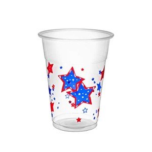 Party Essentials Soft Plastic 16-Ounce Printed Party Cups, Patriotic Stars, 60-Count