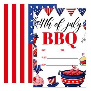 UDNADKEX Independence day Invitations BBQ Party with Envelopes, Summer Patriotic Party Invites for Birthday Baby Shower, 4th of July Invite Cards, 4th of July BBQ, 4"x6" Set of 20