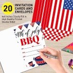 UDNADKEX Independence day Invitations BBQ Party with Envelopes, Summer Patriotic Party Invites for Birthday Baby Shower, 4th of July Invite Cards, 4th of July BBQ, 4"x6" Set of 20