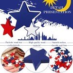 Red White Blue Wood Stars for Crafts 4th of July Independence Day Wooden Patriotic Star Shaped Tiered Tray Decor for Labor Day Patriotic Party Memorial Day(120 Pcs,0.4, 0.8, 1.2 Inch)