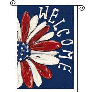 AVOIN colorlife Patriotic 4th of July Garden Flag 12x18 Inch Double Sided Outside, Memorial Day Floral Welcome Daisy Yard Outdoor Decoration