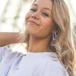 Madison Tyler Americana Collection Seed Bead Inspire | USA Flag Hoop Drop Dangle Earrings for Women | MAGA Patriotic Fashion Jewelry