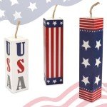 Hying 3 Pieces 4th of July Table Decor Patriotic Tiered Tray Independence Day Wooden Blocks American Table Centerpieces Red Blue Rustic Wood Signs for Tabletop Farmhouse Memorial Day Decorations