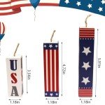 Hying 3 Pieces 4th of July Table Decor Patriotic Tiered Tray Independence Day Wooden Blocks American Table Centerpieces Red Blue Rustic Wood Signs for Tabletop Farmhouse Memorial Day Decorations
