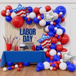 Beaumode 139pcs Labor Day Balloon Arch Garland Kit Red White Blue Balloon Arch for Memorial Day Independence Day Americana Patriotic Veterans American Flag Day Party Decorations (Red White Blue)