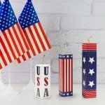 Hying 3 Pieces 4th of July Table Decor Patriotic Tiered Tray Independence Day Wooden Blocks American Table Centerpieces Red Blue Rustic Wood Signs for Tabletop Farmhouse Memorial Day Decorations