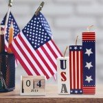 Hying 3 Pieces 4th of July Table Decor Patriotic Tiered Tray Independence Day Wooden Blocks American Table Centerpieces Red Blue Rustic Wood Signs for Tabletop Farmhouse Memorial Day Decorations