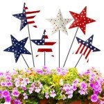Pickmesh 6 Pcs 12" H Metal American Yard Sign Patriotic Metal USA Flag Yard Sign Barn Garden Stake for Planter Pot Walkway Pathway Independence Day Outdoor Decor 4th of July Lawn Decoration(Star)