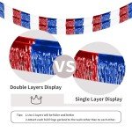 Fourth of July Decorations 4 Packs Foil Fringe Garland Hanging Banner White Red Blue Streamers Curtains Shiny Metallic Tinsel Wall for Parade Floats Birthday Party Ceremonies Independence Day Car