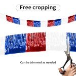 Fourth of July Decorations 4 Packs Foil Fringe Garland Hanging Banner White Red Blue Streamers Curtains Shiny Metallic Tinsel Wall for Parade Floats Birthday Party Ceremonies Independence Day Car