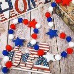 Whaline Patriotic Felt Pom Pom Banner 4th of July Felt Hanging Garland Independence Day Pom Ball Banner Red Blue White Star Decorative Bunting Banner for Memorial Day Home Wall Party Supplies, 8.2Ft