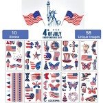 4th of July Temporary Tattoo Stickers10 Sheets American Flag Eagles Butterfly Map Patriotic Party Decoration Tattoos Body Face Art Sticker for Adults Kids…