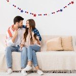 Whaline Patriotic Felt Pom Pom Banner 4th of July Felt Hanging Garland Independence Day Pom Ball Banner Red Blue White Star Decorative Bunting Banner for Memorial Day Home Wall Party Supplies, 8.2Ft