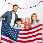 Whaline Patriotic Felt Pom Pom Banner 4th of July Felt Hanging Garland Independence Day Pom Ball Banner Red Blue White Star Decorative Bunting Banner for Memorial Day Home Wall Party Supplies, 8.2Ft