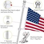 Bubblythe 2 Pack Flag Poles for House, 6 FT Flag Pole Kit with 2 No-Tangle Aluminum Ring Clips and Holder Mounting Bracket, Heavy Duty Stainless Steel Flag Poles for Outside House, Boat Flagpole, 6ft