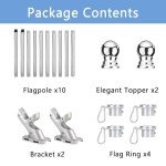 Bubblythe 2 Pack Flag Poles for House, 6 FT Flag Pole Kit with 2 No-Tangle Aluminum Ring Clips and Holder Mounting Bracket, Heavy Duty Stainless Steel Flag Poles for Outside House, Boat Flagpole, 6ft