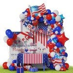4th of July Balloon Garland Arch Kit,100pcs Navy Blue Red White Balloons Arch With Paper Banner For Independence Day Patriotic Party Supplies, July 4th Balloon Decorations with Shiny Stars Pendants