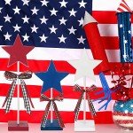 3 Pcs 4th of July Stars Decoration Patriotic Centerpieces Wooden Standing Star Block Memorial Day Decoration Rustic Independence Day Centerpieces for American Festival Home (Cute Style)