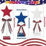 3 Pcs 4th of July Stars Decoration Patriotic Centerpieces Wooden Standing Star Block Memorial Day Decoration Rustic Independence Day Centerpieces for American Festival Home (Cute Style)