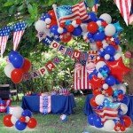 4th of July Balloon Garland Arch Kit,100pcs Navy Blue Red White Balloons Arch With Paper Banner For Independence Day Patriotic Party Supplies, July 4th Balloon Decorations with Shiny Stars Pendants
