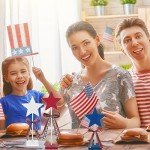 3 Pcs 4th of July Stars Decoration Patriotic Centerpieces Wooden Standing Star Block Memorial Day Decoration Rustic Independence Day Centerpieces for American Festival Home (Cute Style)