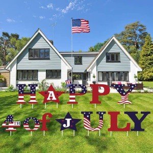 11 Pcs Happy 4th of July Independence Day Yard Signs with Stakes Star Patriotic Memorial Day Labor Day Veterans Day Yard Sign Weatherproof American Flag USA Letter Garden Lawn Banner Décor for Outdoor Lawn Garden Party Decorations