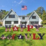 11 Pcs Happy 4th of July Independence Day Yard Signs with Stakes Star Patriotic Memorial Day Labor Day Veterans Day Yard Sign Weatherproof American Flag USA Letter Garden Lawn Banner Décor for Outdoor Lawn Garden Party Decorations