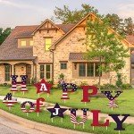 11 Pcs Happy 4th of July Independence Day Yard Signs with Stakes Star Patriotic Memorial Day Labor Day Veterans Day Yard Sign Weatherproof American Flag USA Letter Garden Lawn Banner Décor for Outdoor Lawn Garden Party Decorations