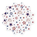 ​Quera 50 Pack Patriotic Party Supplies Stars Firework Paper Napkins 4th of July Memorial Day Independence Day Holiday Kitchen Table Decoration, 6.5'' X 6.5'' Red, White,Blue.​