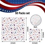​Quera 50 Pack Patriotic Party Supplies Stars Firework Paper Napkins 4th of July Memorial Day Independence Day Holiday Kitchen Table Decoration, 6.5'' X 6.5'' Red, White,Blue.​