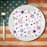 ​Quera 50 Pack Patriotic Party Supplies Stars Firework Paper Napkins 4th of July Memorial Day Independence Day Holiday Kitchen Table Decoration, 6.5'' X 6.5'' Red, White,Blue.​