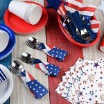 ​Quera 50 Pack Patriotic Party Supplies Stars Firework Paper Napkins 4th of July Memorial Day Independence Day Holiday Kitchen Table Decoration, 6.5'' X 6.5'' Red, White,Blue.​