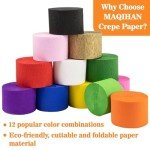 MAQIHAN Party Crepe Paper Streamers - 12 Rolls 984ft Crepe Paper Halloween Thanksgiving Christmas Valentine's St. Patrick's July 4th Patriotic Independence Day Wedding Baby Shower Party Decorations