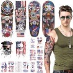 Fourth of July Tattoos Independence Day Temporary Tattoo Sleeve Patriotic United States American Flag Tattoos Face Stickers US Memorial Day USA Full Arm 4th of July Decorations for Men Women Kids