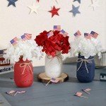 Patriotic Decorations, Memorial Day Decor, Patriotic Mason Jar Centerpiece for Table with Mini American Flags, 4th of July Decorations, Red White and Blue Decor, Patriotic Themed Party Americana Decor