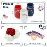 Patriotic Decorations, Memorial Day Decor, Patriotic Mason Jar Centerpiece for Table with Mini American Flags, 4th of July Decorations, Red White and Blue Decor, Patriotic Themed Party Americana Decor
