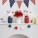 Patriotic Decorations, Memorial Day Decor, Patriotic Mason Jar Centerpiece for Table with Mini American Flags, 4th of July Decorations, Red White and Blue Decor, Patriotic Themed Party Americana Decor