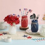 Patriotic Decorations, Memorial Day Decor, Patriotic Mason Jar Centerpiece for Table with Mini American Flags, 4th of July Decorations, Red White and Blue Decor, Patriotic Themed Party Americana Decor