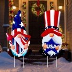 YiKizy 2 Packs 4th of July Decorations Yard Stakes Sign, 23 Inch Metal Gnome Stake, Waterproof Outdoor Red White and Blue Holiday Outdoor Garden Welcome Signs Yard Lanwn Stake