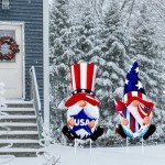 YiKizy 2 Packs 4th of July Decorations Yard Stakes Sign, 23 Inch Metal Gnome Stake, Waterproof Outdoor Red White and Blue Holiday Outdoor Garden Welcome Signs Yard Lanwn Stake