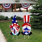 YiKizy 2 Packs 4th of July Decorations Yard Stakes Sign, 23 Inch Metal Gnome Stake, Waterproof Outdoor Red White and Blue Holiday Outdoor Garden Welcome Signs Yard Lanwn Stake