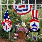 YiKizy 2 Packs 4th of July Decorations Yard Stakes Sign, 23 Inch Metal Gnome Stake, Waterproof Outdoor Red White and Blue Holiday Outdoor Garden Welcome Signs Yard Lanwn Stake