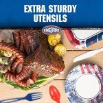 Kingsford Full Size Assorted Plastic Cutlery Heavy Duty Disposable Plastic Cutlery Set Includes 30 Forks 20 Knives and 25 Spoons for Any Occasion Plastic Cutlery, Red, White, Blue, 75 Pieces