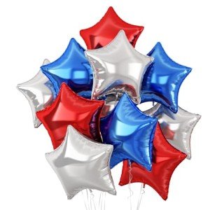Red Blue Star Balloons,10Pcs Blue Silver Star Shaped Foil Balloons,18Inch Red Helium Mylar Balloons for Brithday,Anniversary,Independence Day Party Decorations