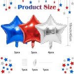 Red Blue Star Balloons,10Pcs Blue Silver Star Shaped Foil Balloons,18Inch Red Helium Mylar Balloons for Brithday,Anniversary,Independence Day Party Decorations