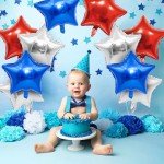 Red Blue Star Balloons,10Pcs Blue Silver Star Shaped Foil Balloons,18Inch Red Helium Mylar Balloons for Brithday,Anniversary,Independence Day Party Decorations