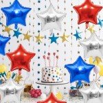 Red Blue Star Balloons,10Pcs Blue Silver Star Shaped Foil Balloons,18Inch Red Helium Mylar Balloons for Brithday,Anniversary,Independence Day Party Decorations
